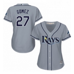 Womens Majestic Tampa Bay Rays 27 Carlos Gomez Replica Grey Road Cool Base MLB Jersey 