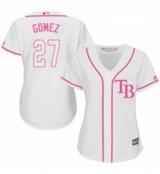 Womens Majestic Tampa Bay Rays 27 Carlos Gomez Replica White Fashion Cool Base MLB Jersey 