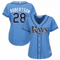 Womens Majestic Tampa Bay Rays 28 Daniel Robertson Authentic Light Blue Alternate 2 Cool Base MLB Jersey 
