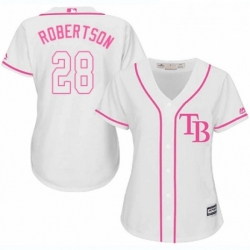 Womens Majestic Tampa Bay Rays 28 Daniel Robertson Replica White Fashion Cool Base MLB Jersey 