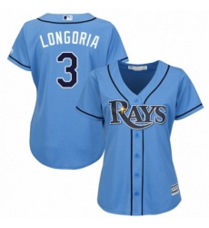 Womens Majestic Tampa Bay Rays 3 Evan Longoria Replica Light Blue Alternate 2 Cool Base MLB Jersey