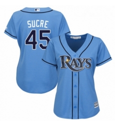 Womens Majestic Tampa Bay Rays 45 Jesus Sucre Authentic Light Blue Alternate 2 Cool Base MLB Jersey 
