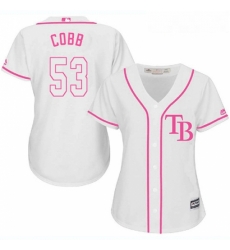 Womens Majestic Tampa Bay Rays 53 Alex Cobb Authentic White Fashion Cool Base MLB Jersey