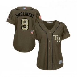 Womens Tampa Bay Rays 9 Jake Smolinski Authentic Green Salute to Service Baseball Jersey 
