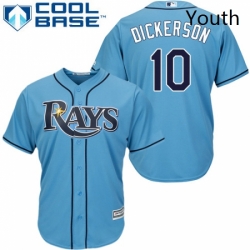 Youth Majestic Tampa Bay Rays 10 Corey Dickerson Authentic Light Blue Alternate 2 Cool Base MLB Jersey