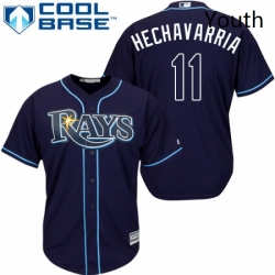 Youth Majestic Tampa Bay Rays 11 Adeiny Hechavarria Authentic Navy Blue Alternate Cool Base MLB Jersey 