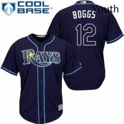 Youth Majestic Tampa Bay Rays 12 Wade Boggs Authentic Navy Blue Alternate Cool Base MLB Jersey