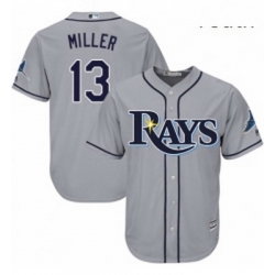 Youth Majestic Tampa Bay Rays 13 Brad Miller Authentic Grey Road Cool Base MLB Jersey 