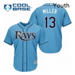 Youth Majestic Tampa Bay Rays 13 Brad Miller Authentic Light Blue Alternate 2 Cool Base MLB Jersey 