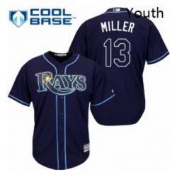 Youth Majestic Tampa Bay Rays 13 Brad Miller Authentic Navy Blue Alternate Cool Base MLB Jersey 
