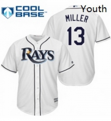 Youth Majestic Tampa Bay Rays 13 Brad Miller Authentic White Home Cool Base MLB Jersey 