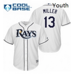 Youth Majestic Tampa Bay Rays 13 Brad Miller Authentic White Home Cool Base MLB Jersey 