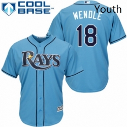 Youth Majestic Tampa Bay Rays 18 Joey Wendle Authentic Light Blue Alternate 2 Cool Base MLB Jersey 
