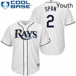 Youth Majestic Tampa Bay Rays 2 Denard Span Replica White Home Cool Base MLB Jersey 