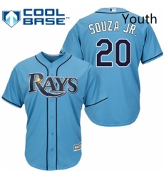 Youth Majestic Tampa Bay Rays 20 Steven Souza Authentic Light Blue Alternate 2 Cool Base MLB Jersey