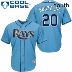 Youth Majestic Tampa Bay Rays 20 Steven Souza Authentic Light Blue Alternate 2 Cool Base MLB Jersey