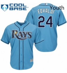 Youth Majestic Tampa Bay Rays 24 Nathan Eovaldi Authentic Light Blue Alternate 2 Cool Base MLB Jersey 