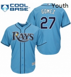 Youth Majestic Tampa Bay Rays 27 Carlos Gomez Replica Light Blue Alternate 2 Cool Base MLB Jersey 