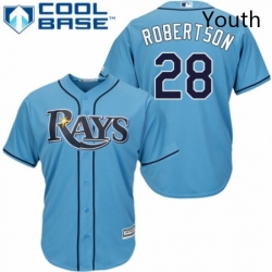 Youth Majestic Tampa Bay Rays 28 Daniel Robertson Authentic Light Blue Alternate 2 Cool Base MLB Jersey 