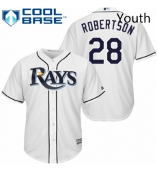 Youth Majestic Tampa Bay Rays 28 Daniel Robertson Authentic White Home Cool Base MLB Jersey 