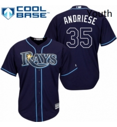 Youth Majestic Tampa Bay Rays 35 Matt Andriese Authentic Navy Blue Alternate Cool Base MLB Jersey 