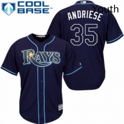 Youth Majestic Tampa Bay Rays 35 Matt Andriese Authentic Navy Blue Alternate Cool Base MLB Jersey 