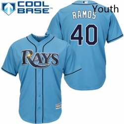 Youth Majestic Tampa Bay Rays 40 Wilson Ramos Authentic Light Blue Alternate 2 Cool Base MLB Jersey