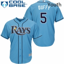 Youth Majestic Tampa Bay Rays 5 Matt Duffy Replica Light Blue Alternate 2 Cool Base MLB Jersey