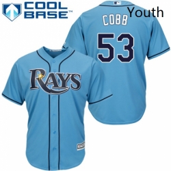 Youth Majestic Tampa Bay Rays 53 Alex Cobb Authentic Light Blue Alternate 2 Cool Base MLB Jersey