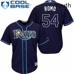 Youth Majestic Tampa Bay Rays 54 Sergio Romo Authentic Navy Blue Alternate Cool Base MLB Jersey 