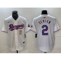 Men Texas Rangers 2 Marcus Semien White Gold Cool Base Stitched Baseball Jersey