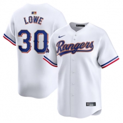 Men Texas Rangers 30 Nathaniel Lowe White 2024 Gold Collection Cool Base Stitched Baseball Jersey
