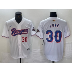 Men Texas Rangers 30 Nathaniel Lowe White Gold Cool Base Stitched Baseball Jersey 3