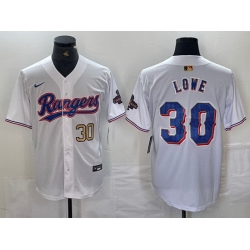 Men Texas Rangers 30 Nathaniel Lowe White Gold Cool Base Stitched Baseball Jersey 8