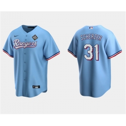 Men Texas Rangers 31 Max Scherzer Blue 2023 World Series Stitched Baseball Jersey