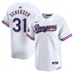 Men Texas Rangers 31 Max Scherzer White 2024 Gold Collection Cool Base Stitched Baseball Jersey