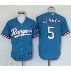 Men Texas Rangers 5 Corey Seager Blue With Patch Cool Base Stitched MLB Jersey