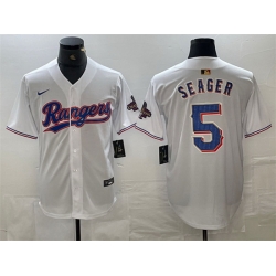 Men Texas Rangers 5 Corey Seager White Gold Cool Base Stitched Baseball Jersey
