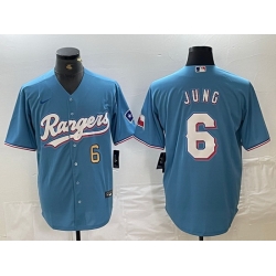 Men Texas Rangers 6 Josh Jung Number Light Blue Team Logo Cool Base Jersey