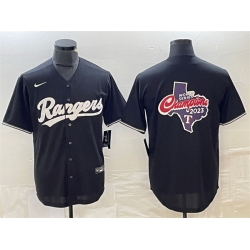 Men Texas Rangers Black 2023 World Series Champions Big Logo Cool Base Stitched Baseball Jerseys