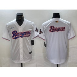 Men Texas Rangers Team Big Logo White 2024 Gold Collection Cool Base Stitched Baseball Jersey 4