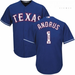 Mens Majestic Texas Rangers 1 Elvis Andrus Authentic Royal Blue Team Logo Fashion Cool Base MLB Jersey