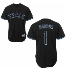 Mens Majestic Texas Rangers 1 Elvis Andrus Replica Black Fashion MLB Jersey