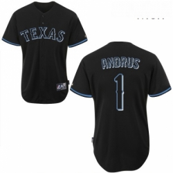 Mens Majestic Texas Rangers 1 Elvis Andrus Replica Black Fashion MLB Jersey