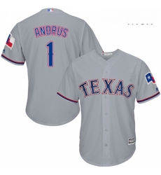 Mens Majestic Texas Rangers 1 Elvis Andrus Replica Grey Road Cool Base MLB Jersey
