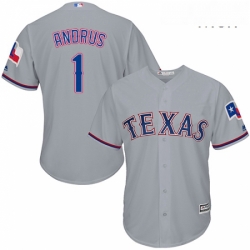 Mens Majestic Texas Rangers 1 Elvis Andrus Replica Grey Road Cool Base MLB Jersey
