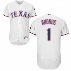 Mens Majestic Texas Rangers 1 Elvis Andrus White Home Flex Base Authentic Collection MLB Jersey