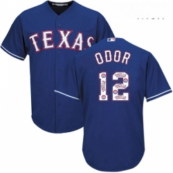 Mens Majestic Texas Rangers 12 Rougned Odor Authentic Royal Blue Team Logo Fashion Cool Base MLB Jersey
