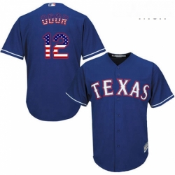 Mens Majestic Texas Rangers 12 Rougned Odor Replica Royal Blue USA Flag Fashion MLB Jersey