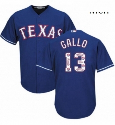 Mens Majestic Texas Rangers 13 Joey Gallo Authentic Royal Blue Team Logo Fashion Cool Base MLB Jersey